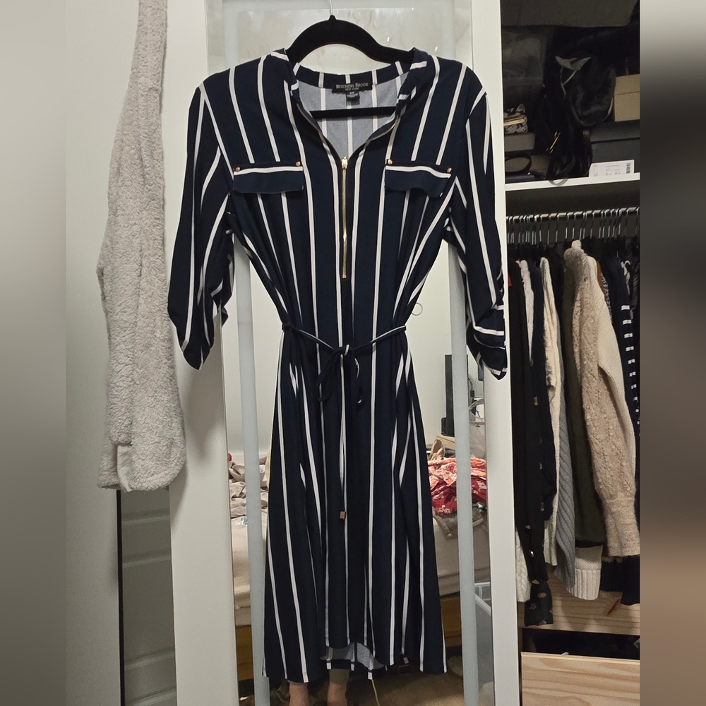 Navy and White Striped Dress 3/4 Sleeves